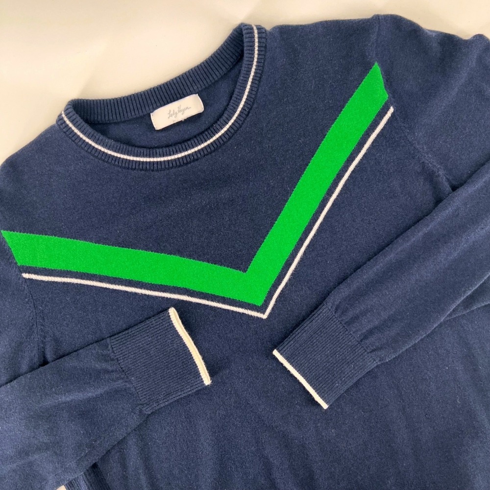 Lady Hagen Womens Medium Sweater Navy Blue Green Chevron Golf Sporty